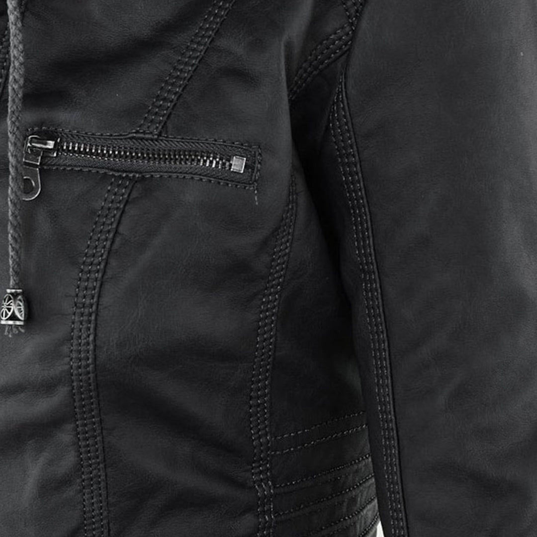 Shop Velvia | Women's Leather Jacket with Hood