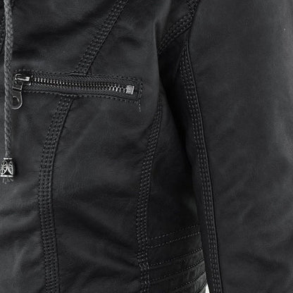 Shop Velvia | Women's Leather Jacket with Hood