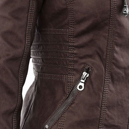 Shop Velvia | Women's Leather Jacket with Hood