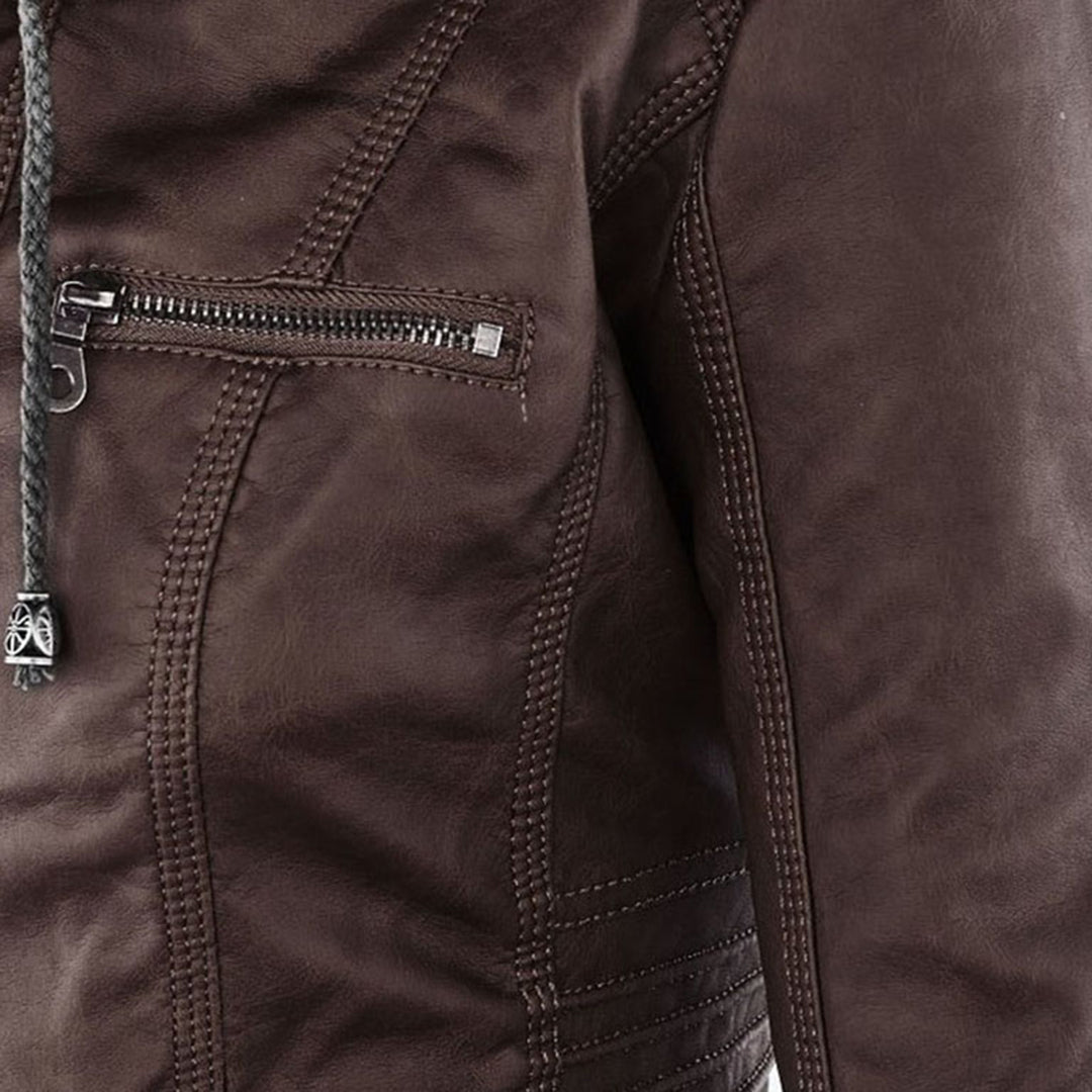 Shop Velvia | Women's Leather Jacket with Hood