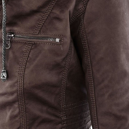 Shop Velvia | Women's Leather Jacket with Hood