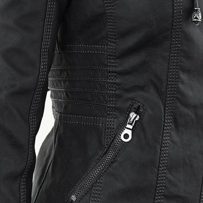 Shop Velvia | Women's Leather Jacket with Hood