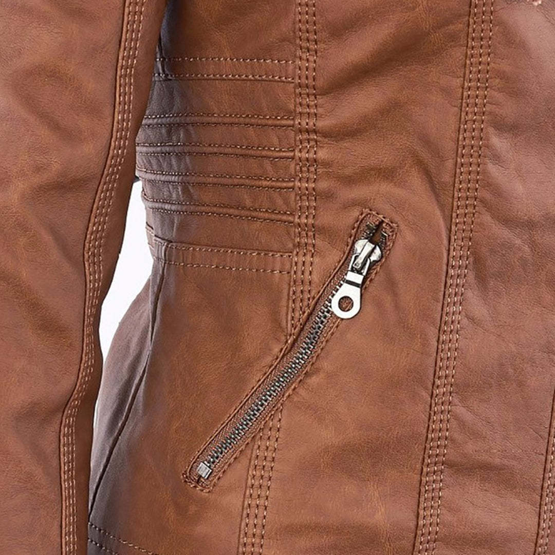 Shop Velvia | Women's Leather Jacket with Hood