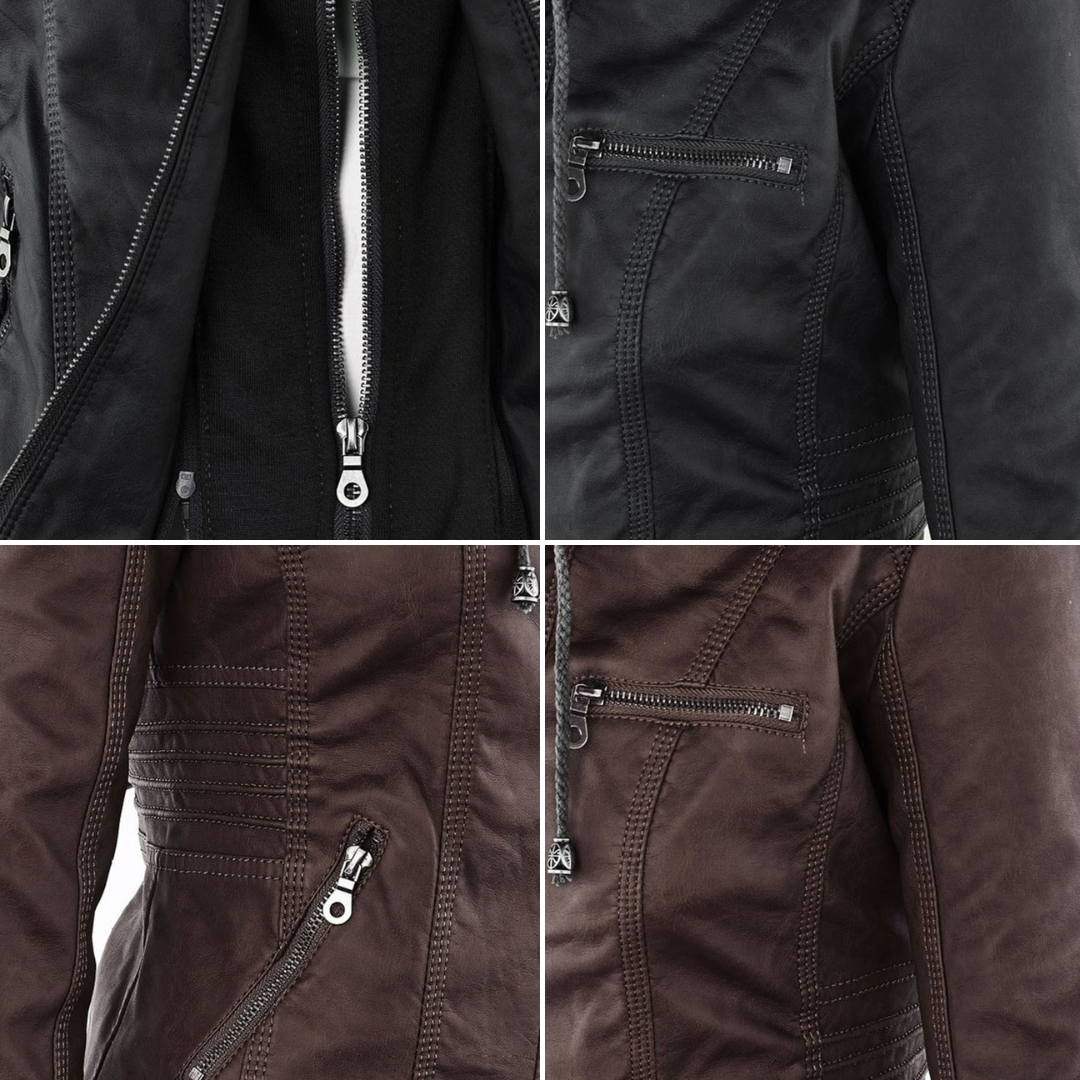 Shop Velvia | Women's Leather Jacket with Hood
