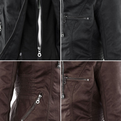 Shop Velvia | Women's Leather Jacket with Hood