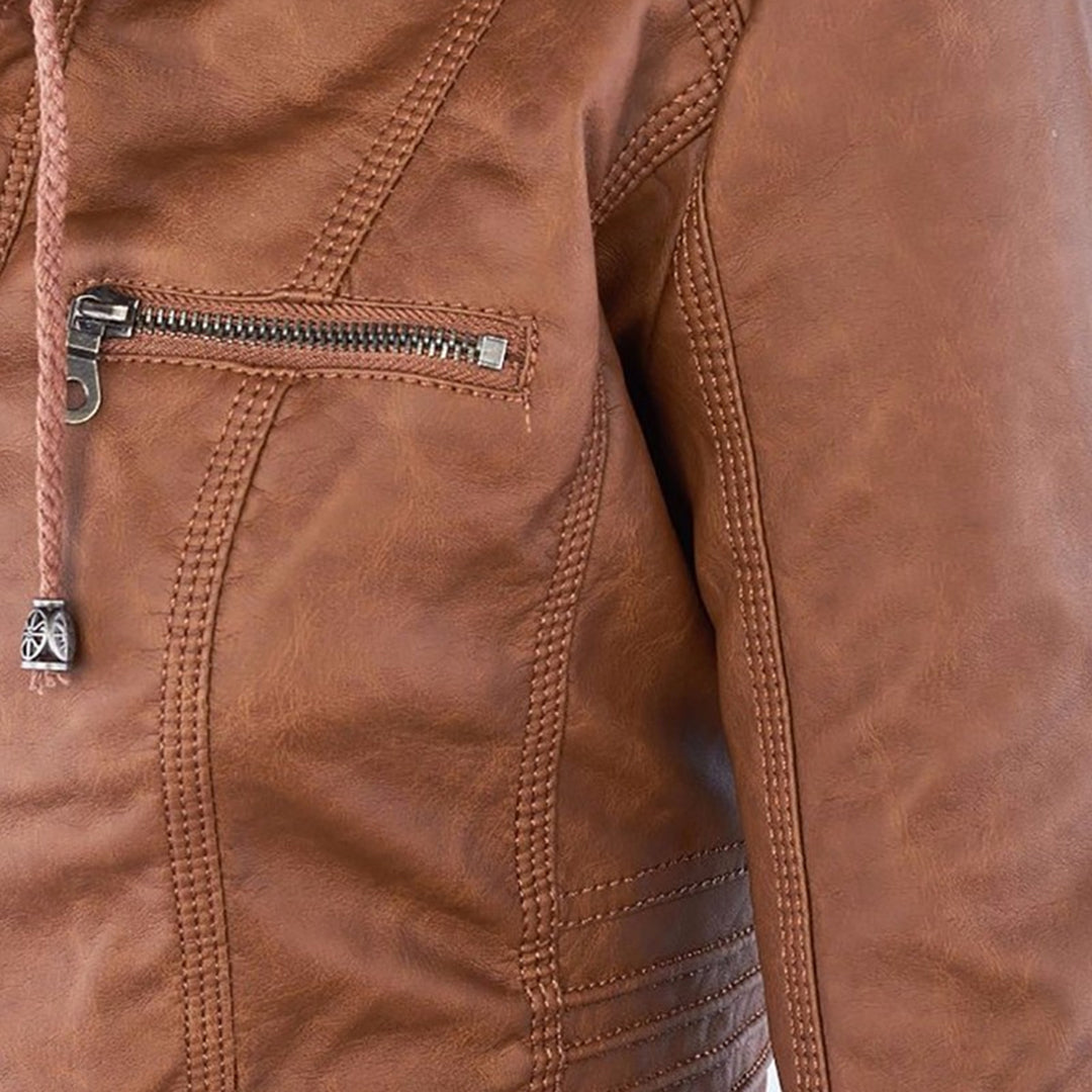 Shop Velvia | Women's Leather Jacket with Hood