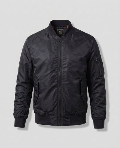 Men's Lightweight Nylon Aviator Bomber with Arm Pocket and Two-Way Zipper Shop Velvia