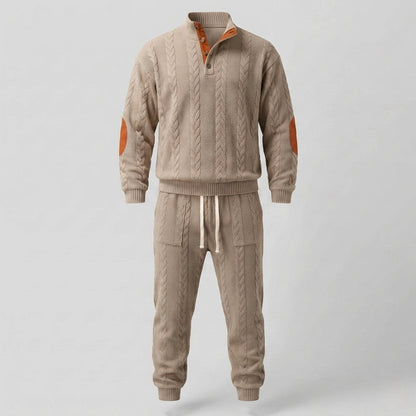 Men's Textured Cable Knit Loungewear Set with Henley Collar and Jogging Pants Shop Velvia