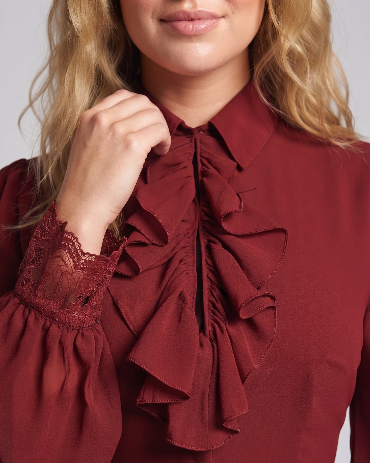 Women Ruffled Blouse with Elegant Collar Area Shop Velvia
