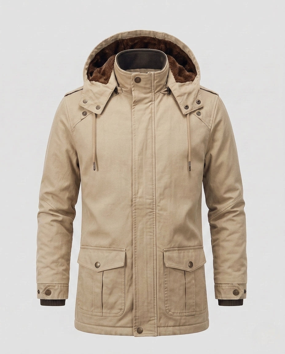 Men's field parka in canvas look with warming teddy fleece lining and utility pockets Shop Velvia