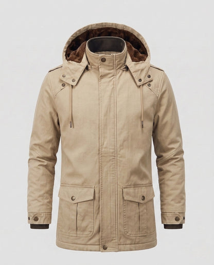 Men's field parka in canvas look with warming teddy fleece lining and utility pockets Shop Velvia