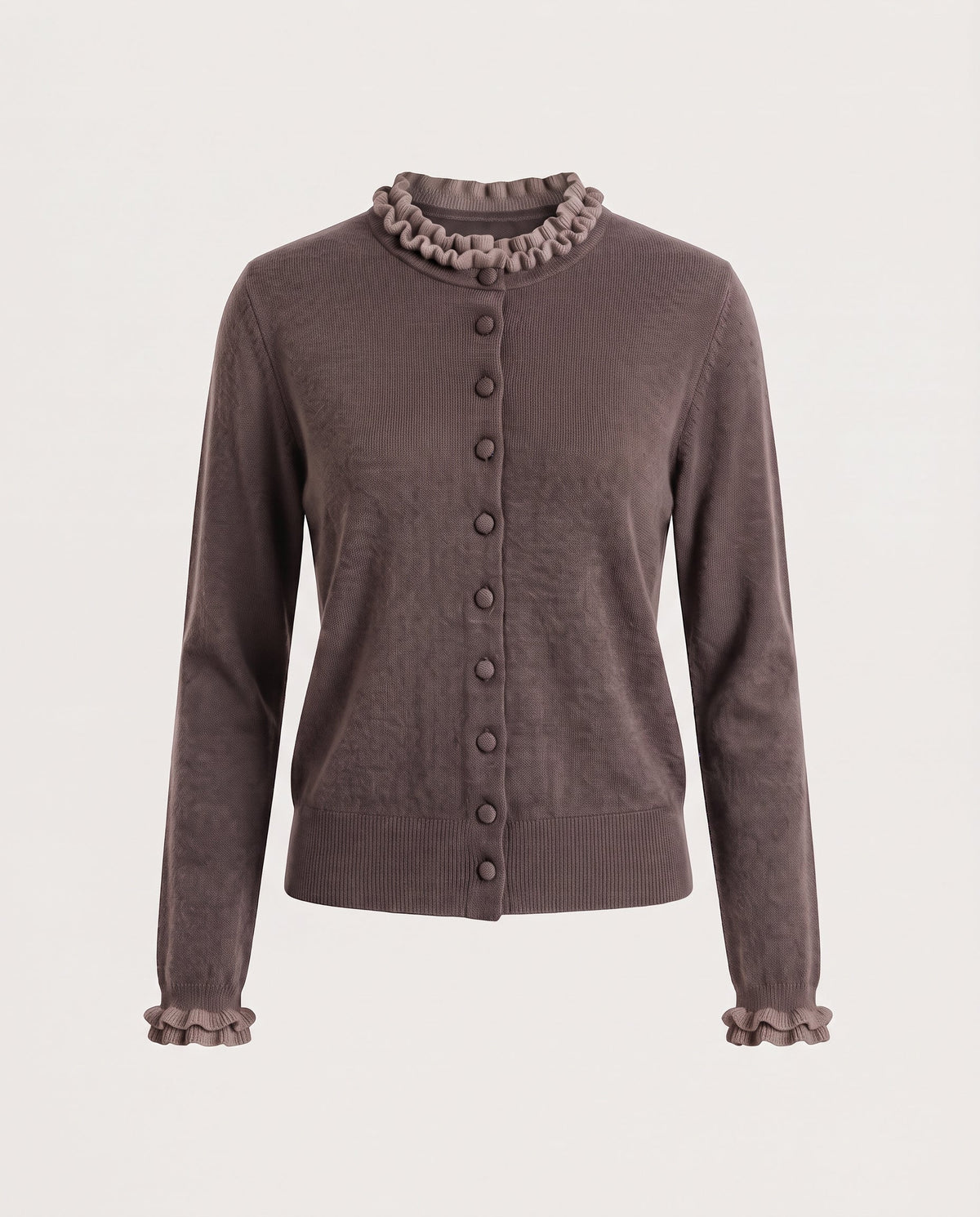 Women Short-Cut Fine Knit Cardigan with Ruffled Collar and Concealed Button Placket Shop Velvia