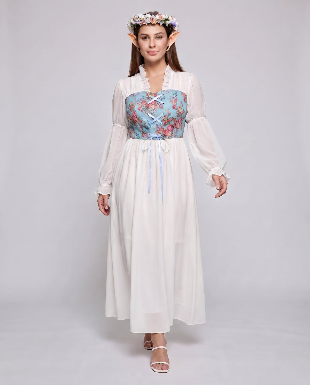 Women Romantic Maxi Dress with Ruffles and Floral Pattern Shop Velvia