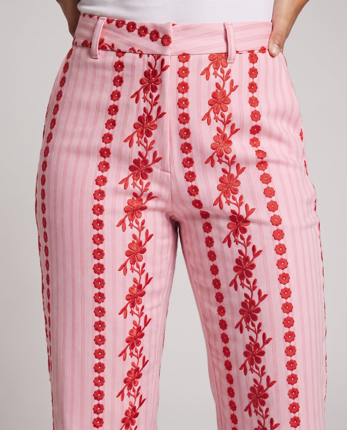 Women Palazzo Pants with Embroidered Vertical Stripes and High Waist Shop Velvia