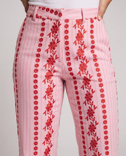 Women Palazzo Pants with Embroidered Vertical Stripes and High Waist Shop Velvia