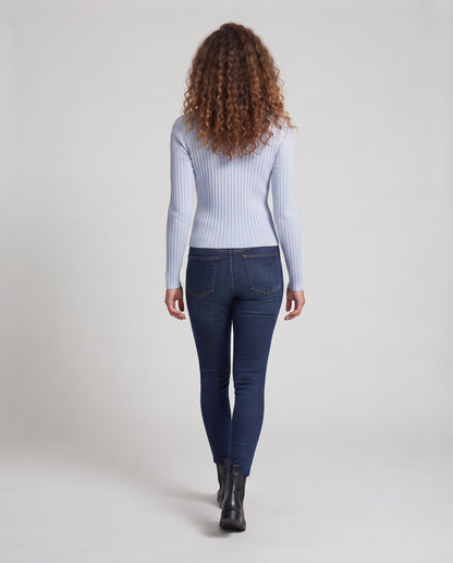 Women's Ribbed Fine Knit Long Sleeve with Button Placket and Round Neckline Shop Velvia