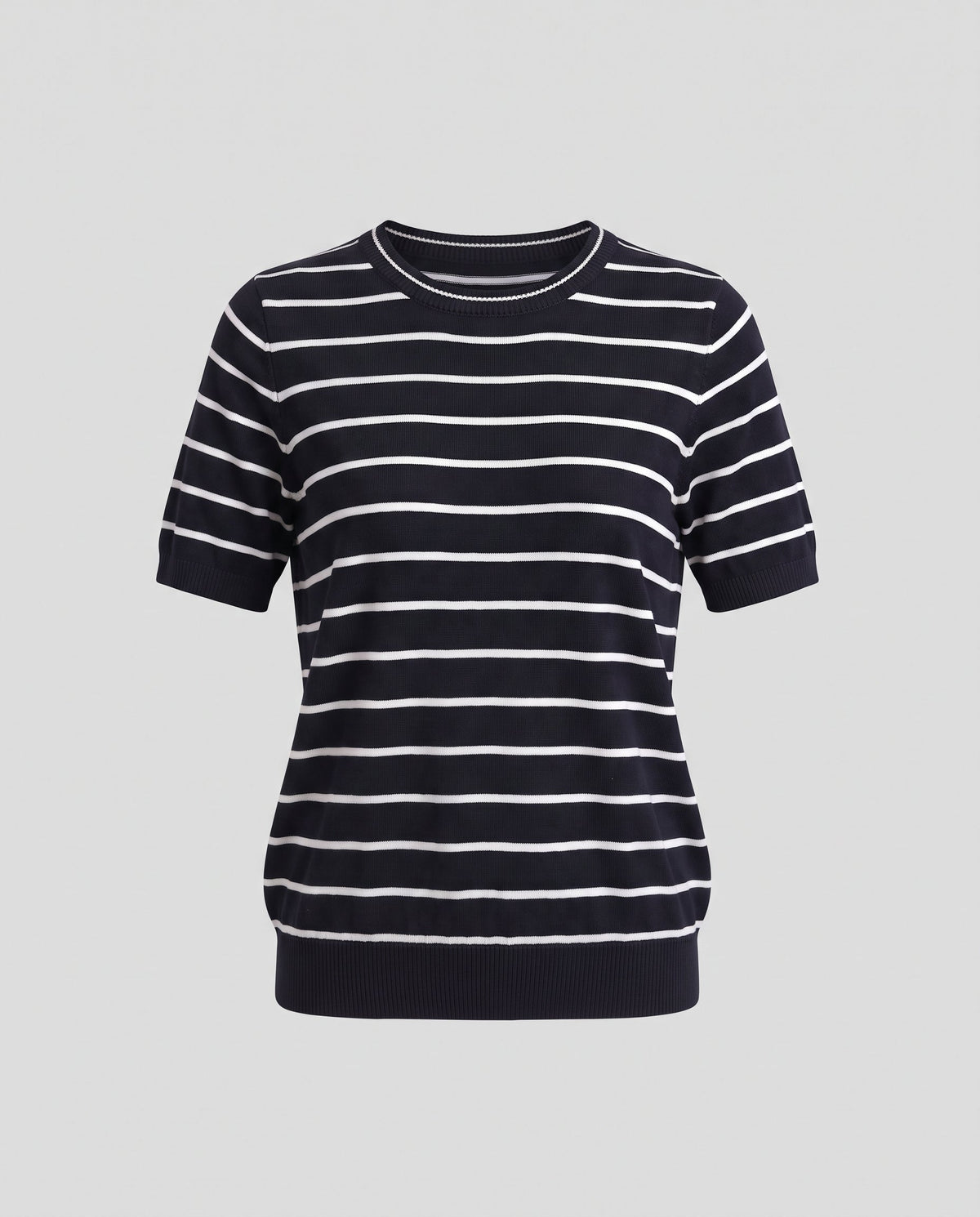 Women's Short Sleeve Fine Knit Sweater with Maritime Stripes Shop Velvia