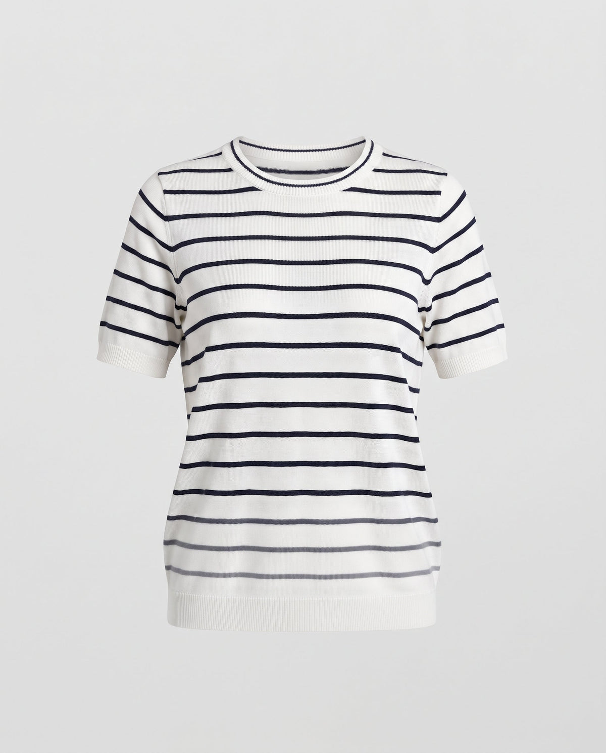 Women's Short Sleeve Fine Knit Sweater with Maritime Stripes Shop Velvia