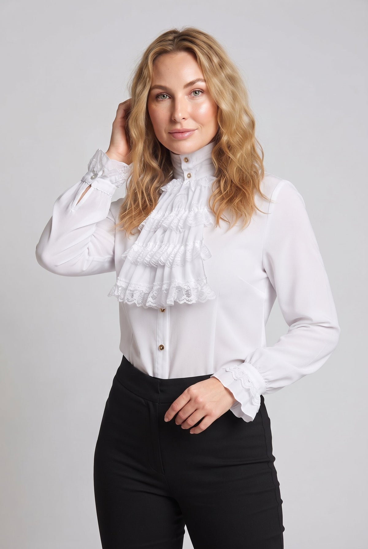 Women's Ruffled Shirt with Elegant Collar Shop Velvia