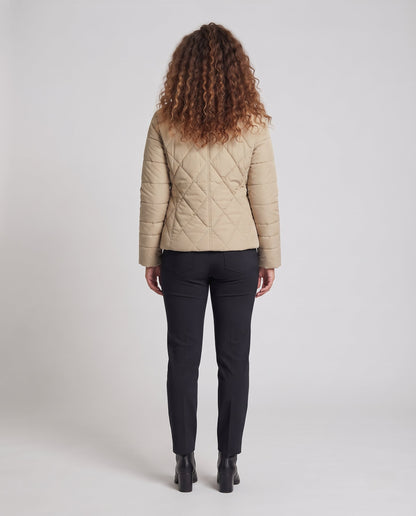 Women quilted short jacket with diamond quilting, stand-up collar and concealed zipper Shop Velvia
