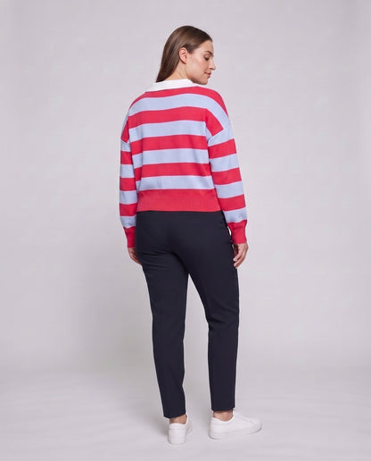 Women's Oversize Rugby Sweater with Polo Collar and Wide Stripes Shop Velvia