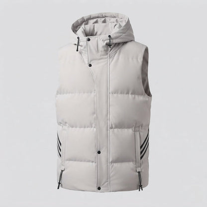 Men's Padded Hooded Vest with Thermal Insulation, Drawstring & Side Stripes Shop Velvia