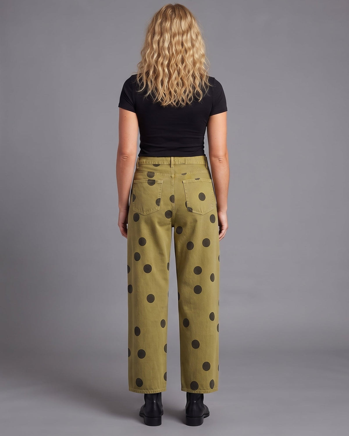 Ladies High-Waist Jeans with Wide Leg and Polka Dot Print Shop Velvia