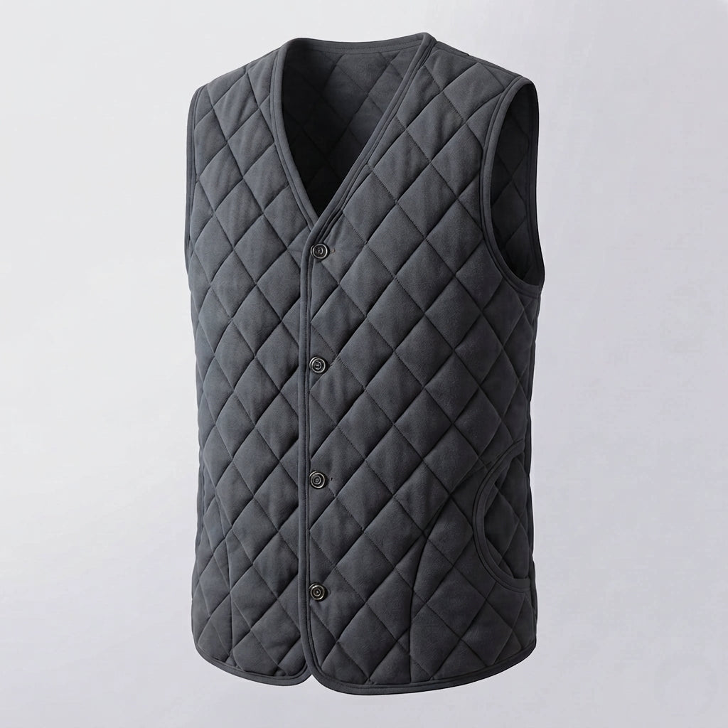Men's Padded Quilted Thermal Vest with V-Neck & Full Button Placket Shop Velvia