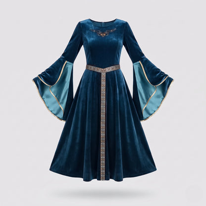 Women elegant velvet dress with wide sleeve and decorative belt Shop Velvia