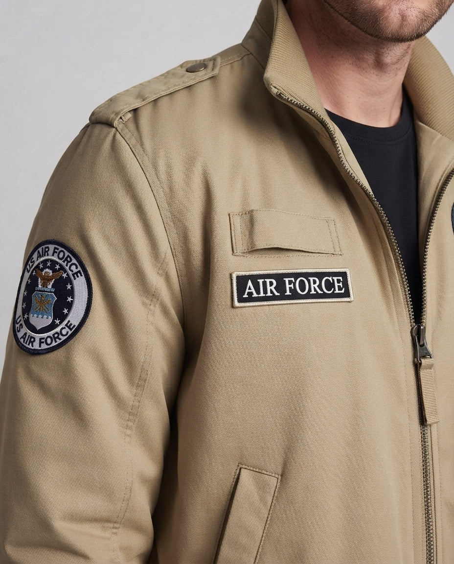 Men's Quilted Bomber Jacket in Military Look with Teddy Lining, Stand Collar & Badge Shop Velvia