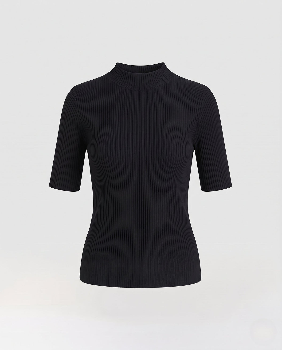 Women short sleeve fine knit shirt with stand-up collar and fine ribbed texture Shop Velvia