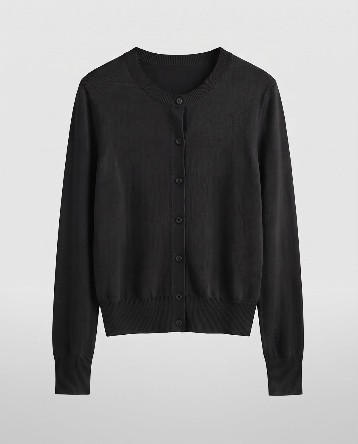 Women's lightweight fine-knit cardigan with round neckline, slim silhouette, and extra-long cuffs Shop Velvia