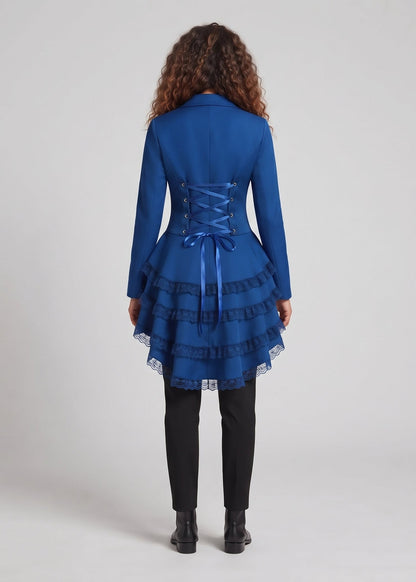 Women Elegant Ruffle Jacket with Deep V-Neck and Double Buttoned Front Shop Velvia