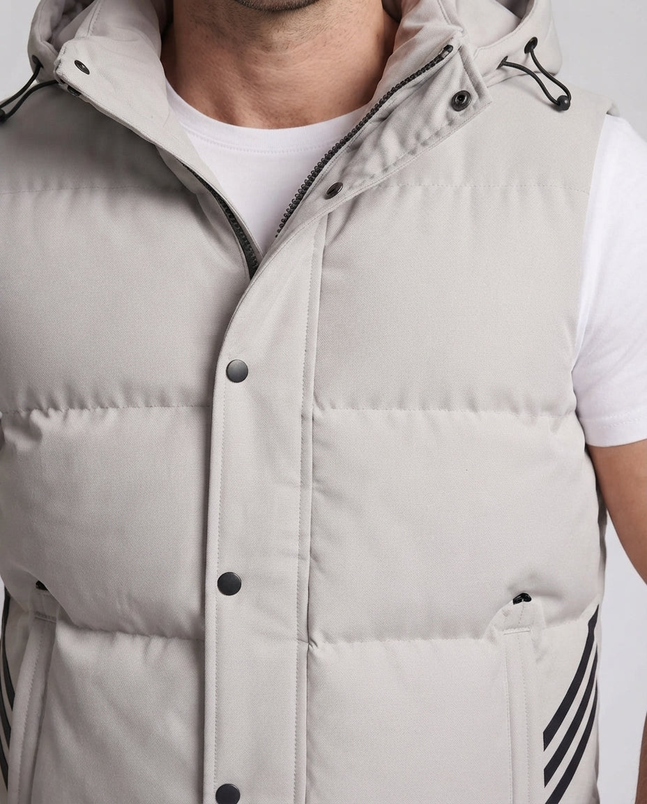 Men's Padded Hooded Vest with Thermal Insulation, Drawstring & Side Stripes Shop Velvia