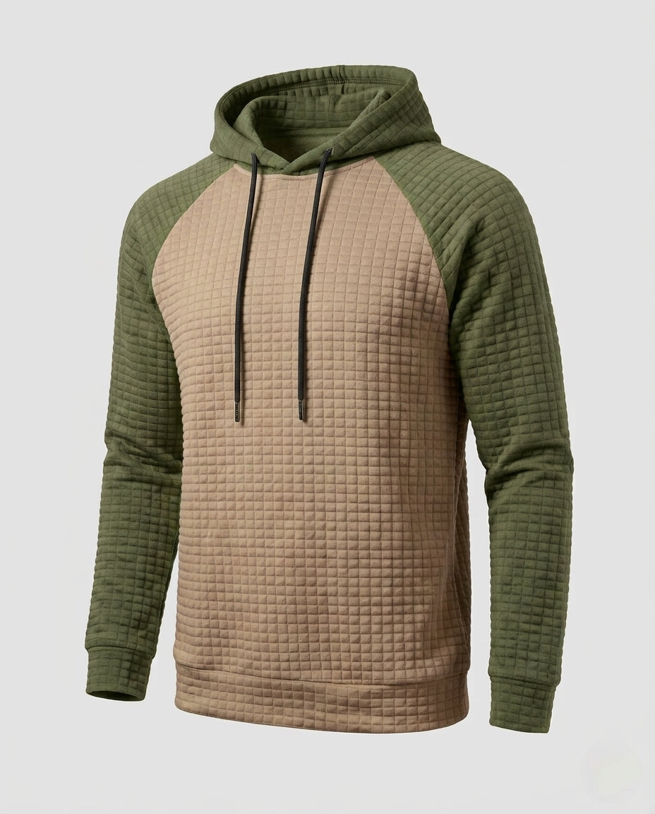Men's raglan hoodie with textured waffle look and contrasting sleeves Shop Velvia