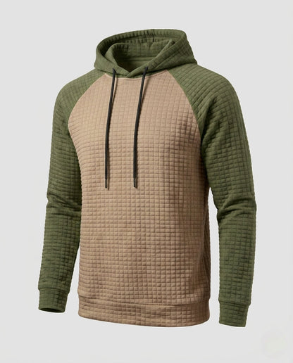 Men's raglan hoodie with textured waffle look and contrasting sleeves Shop Velvia