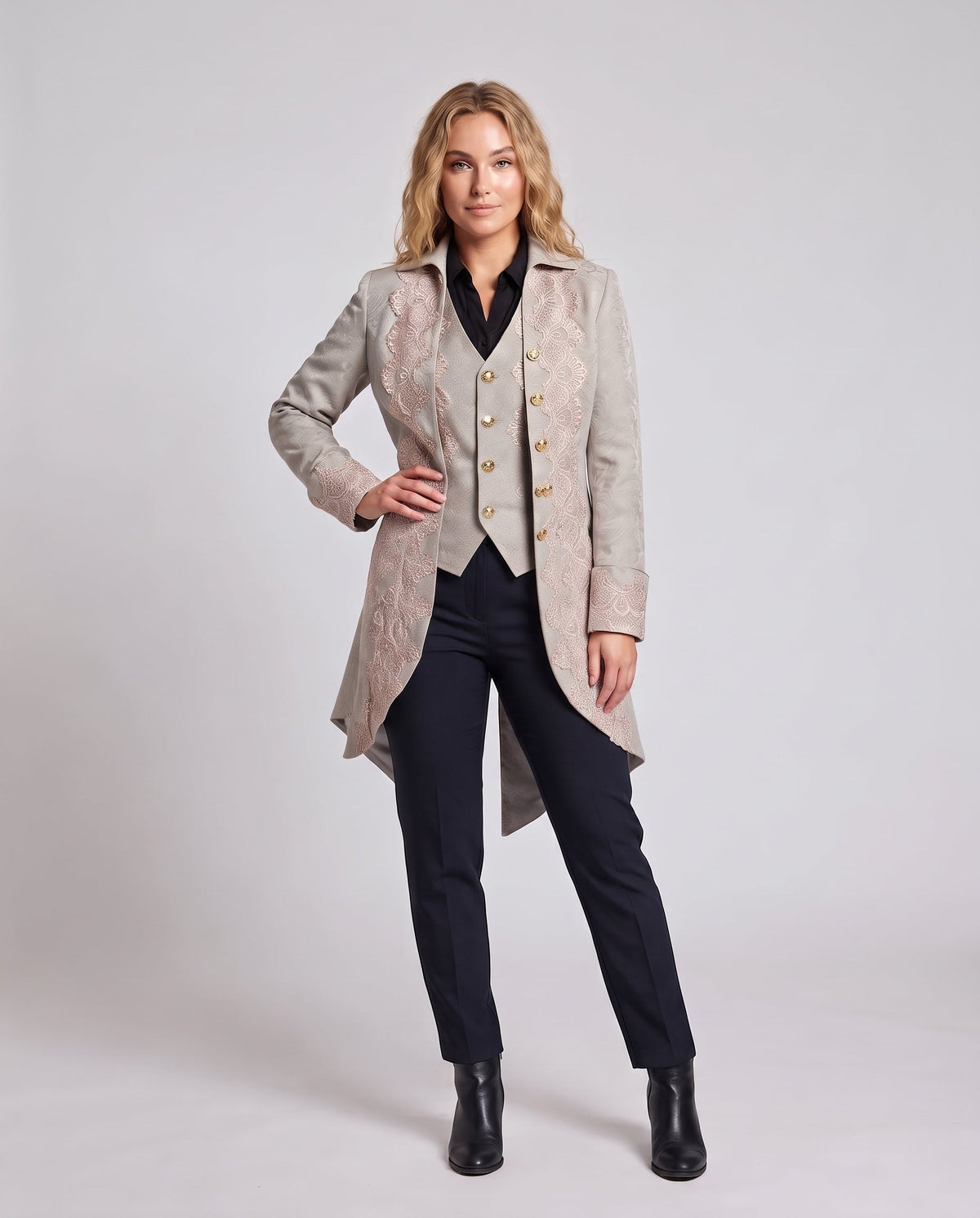 Women's Elegant Shop Velvia Jacket with Opulent Lace Embellishments Shop Velvia