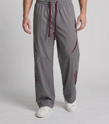 Men's Extra Wide Nylon Track Pants in Baggy Cut with Drawstring, Decorative Panels & Side Contrast Stripes Shop Velvia