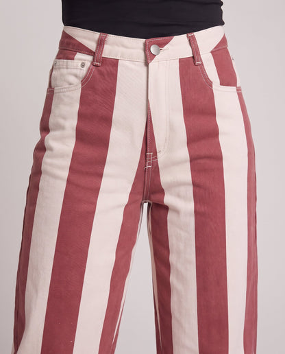 Women's high-waisted carrot pants with wide leg and broad vertical stripes Shop Velvia