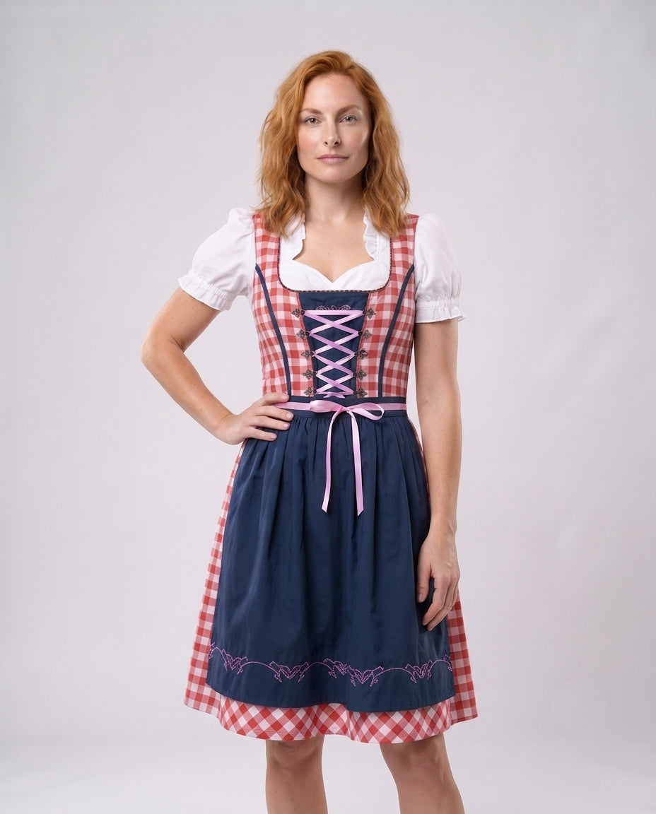Women's traditional dress with checkered top and elegant ruffles Shop Velvia