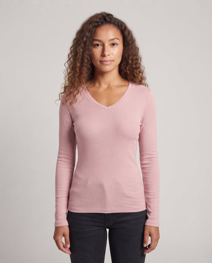 Women's Fine Rib Jersey Long Sleeve Shirt with Slim Fit and Round Neckline Shop Velvia