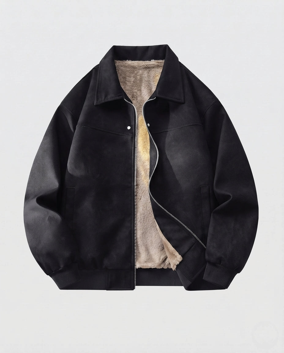 Men's Padded Faux Suede Bomber Jacket with Teddy Lining & Shirt Collar Shop Velvia