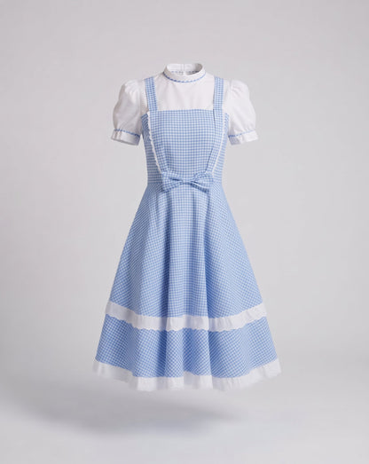 Women's nostalgic checkered dress with frill details and matching accessories Shop Velvia