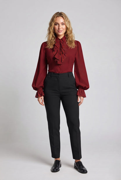 Women Ruffled Blouse with Elegant Collar Area Shop Velvia