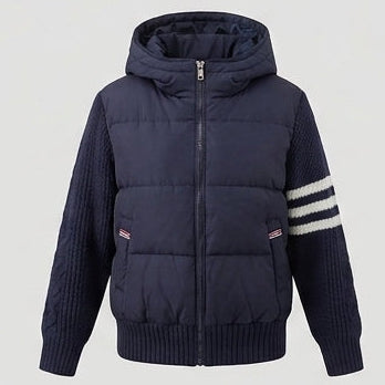Ladies nan hybrid quilted jacket with padded front, knitted sleeves and hood