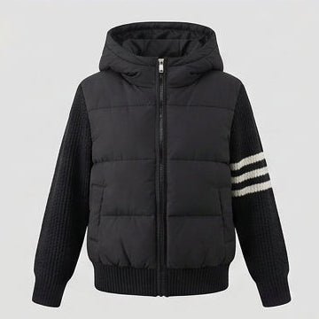 Ladies nan hybrid quilted jacket with padded front, knitted sleeves and hood