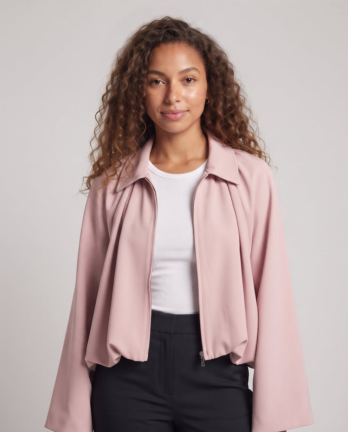 Women's short jacket with voluminous drapings and wide kimono sleeves Shop Velvia