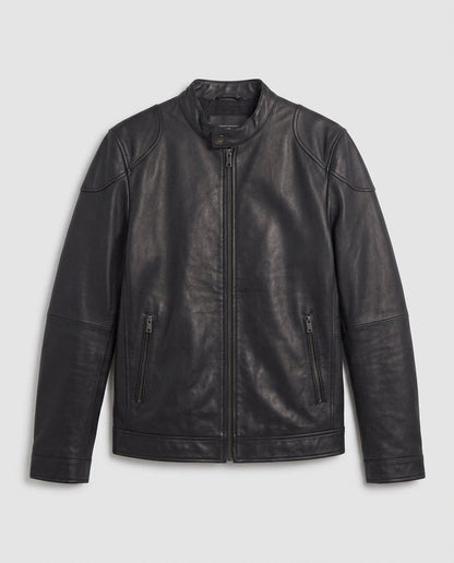 Men's Tailored Faux Leather Jacket in Biker Blouson Style with Stand Collar and Zipper Shop Velvia