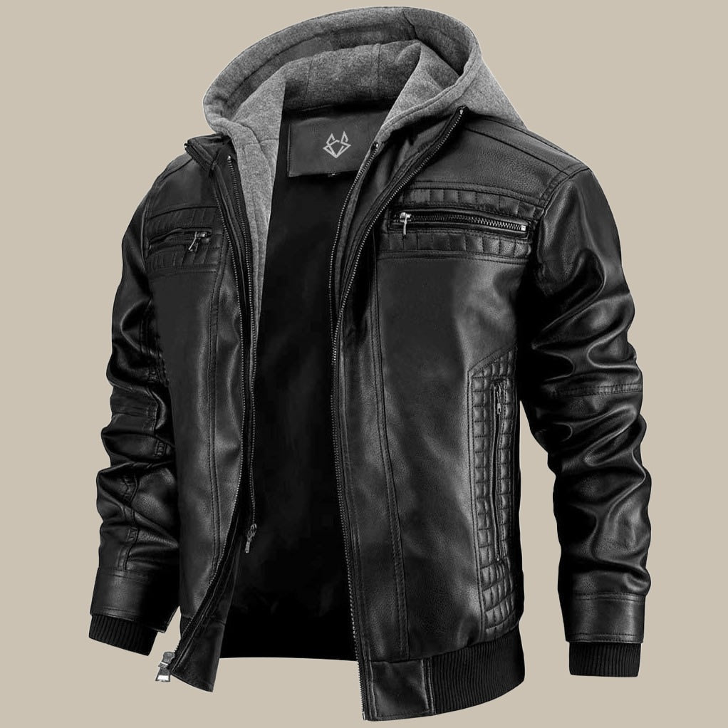 Shop Velvia | Premium high-quality leather jacket with hood for men