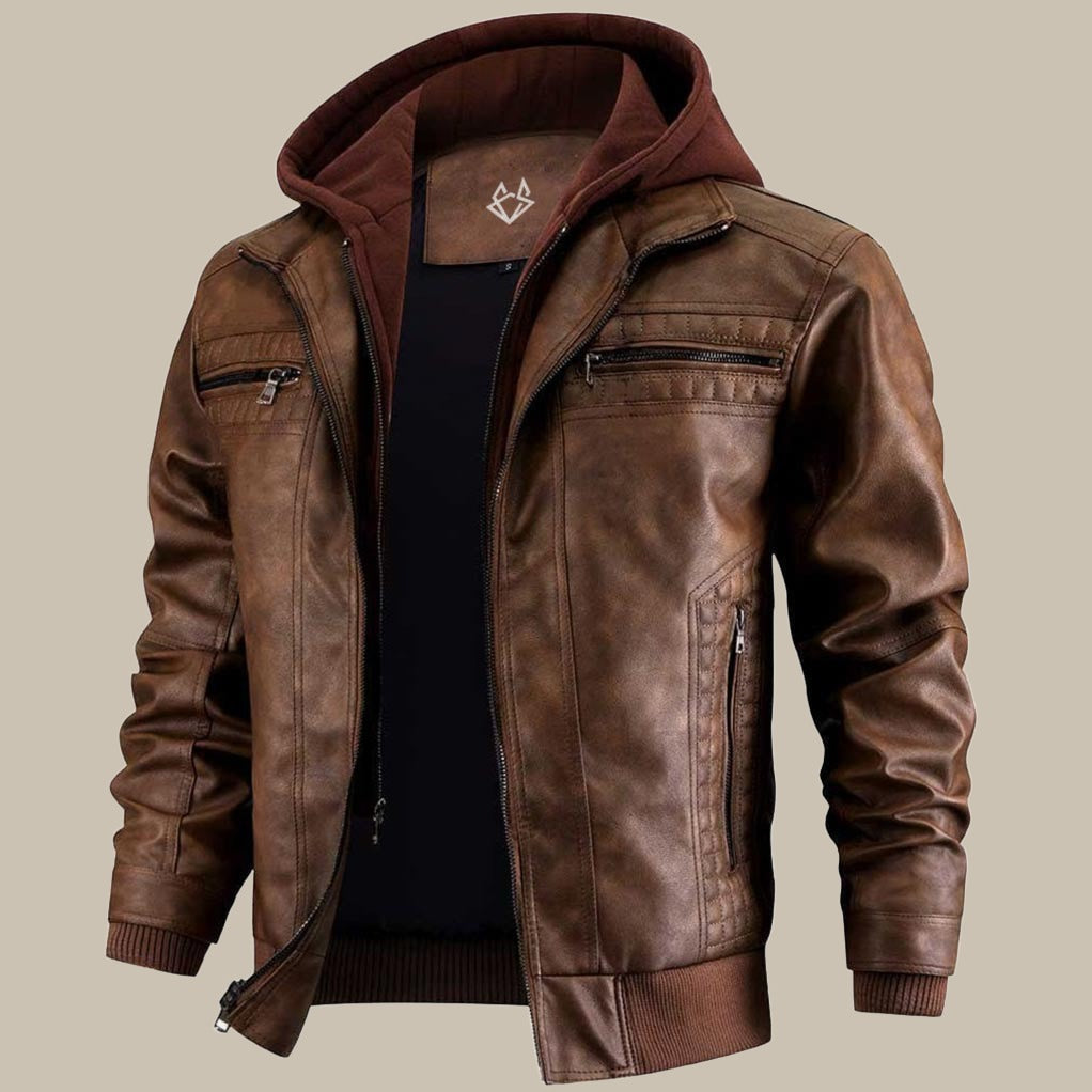 Shop Velvia | Premium high-quality leather jacket with hood for men